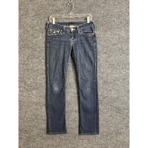 True Religion Womens Straight Leg Low Rise Jeans Sz 28 Flap Pocket Thick Stitch